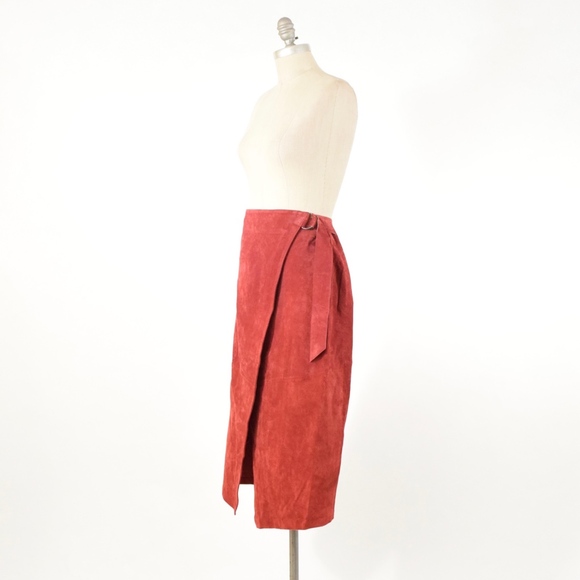 ❌SOLD❌NWT ASOS Red Suede Leather Midi Pencil Skirt - Picture 3 of 7
